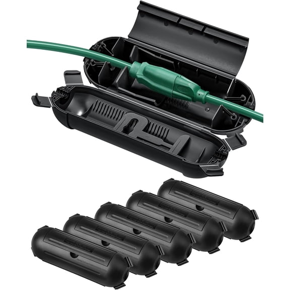 6-Pack Outdoor Extension Cord Safety Cover, Water-Resistant Seal Housing with 4 Latches, Adjustable Compartment for AWG 12/14/16 Cords, Protect H