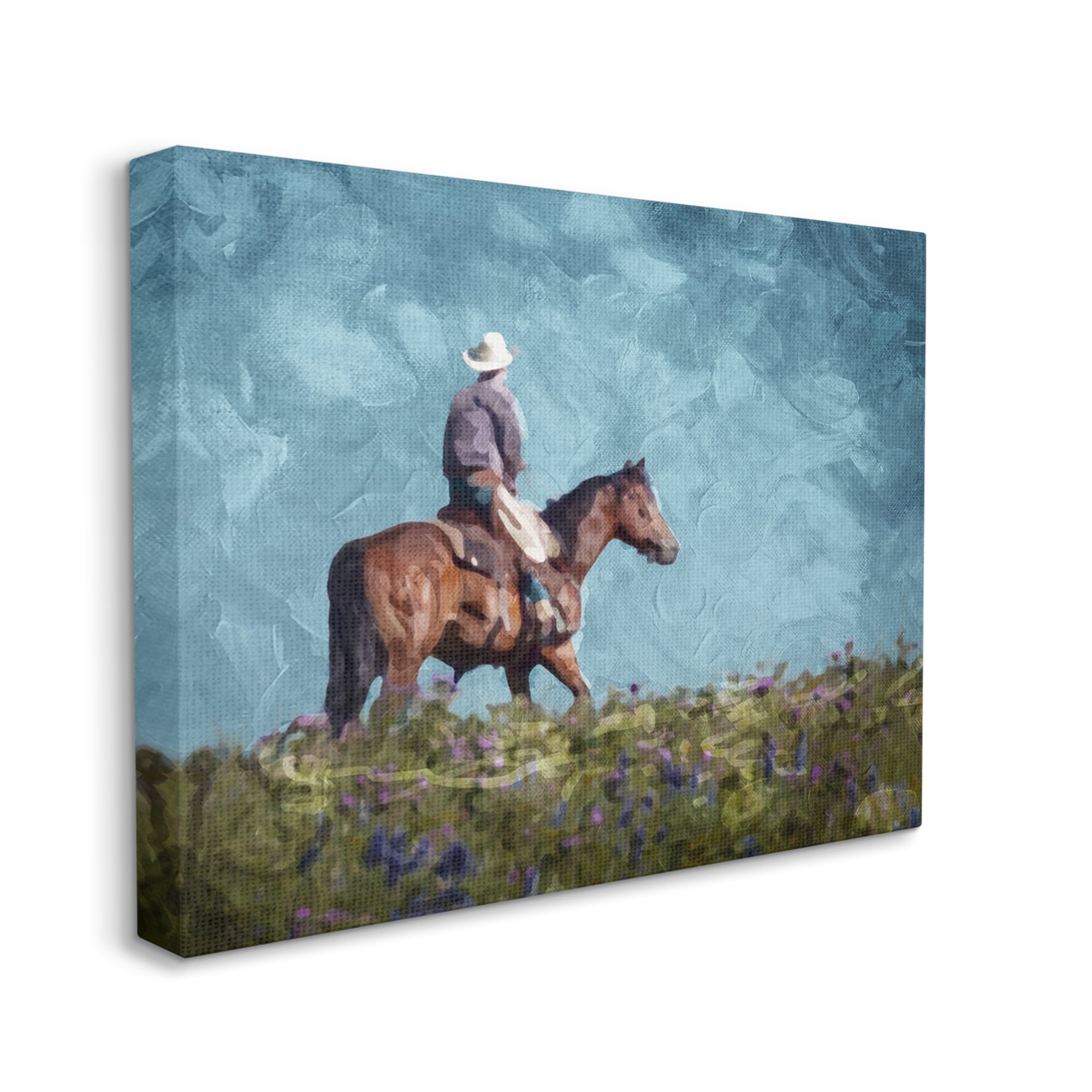 Stupell Industries Cowboy in Meadow Animals & Insects Painting Gallery Wrapped Canvas Art Print Wall Art, 30 x 24