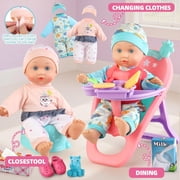 Aijohnny Baby Doll Stroller Toys Set with 12 Baby Doll, Dining Chair, Accessories and 2 Sets Clothes, Baby Doll Toys for Kids 3-8 Gifts
