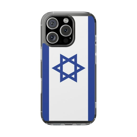 Clear Hybrid Shockproof Case for Apple iPhone 16 PRO - Star of David Minimalist Flag Design