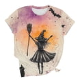 thumbnail image 6 of Women's Witch Broomstick T-Shirts Short Sleeve Crewneck Black Cat Watercolor Graphic Tees Fall Halloween Casual Tops Season Holiday Party Blouses, 6 of 6