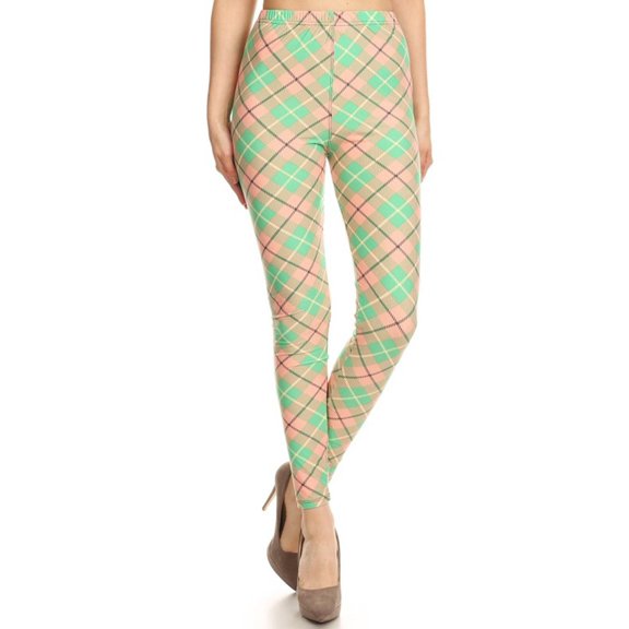 Womens Regular Size Green Pastel Argyle Plaid Pattern Ultra Soft Leggings (One Size)