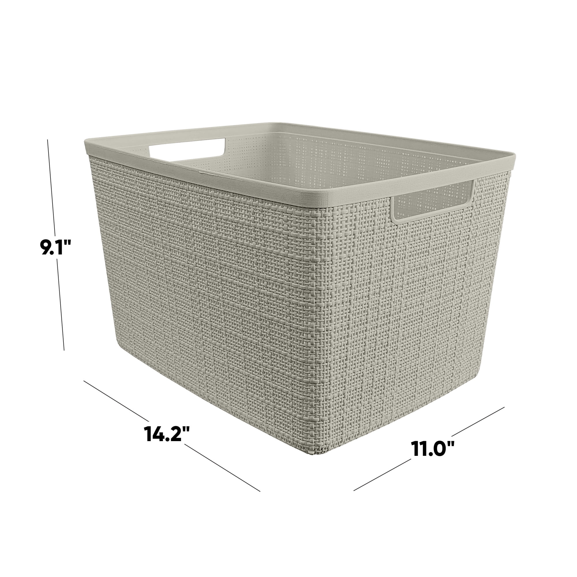 (2 pack) Curver Jute Large Beige Plastic Decorative Storage Basket, 14 in x 11 in x 9 in