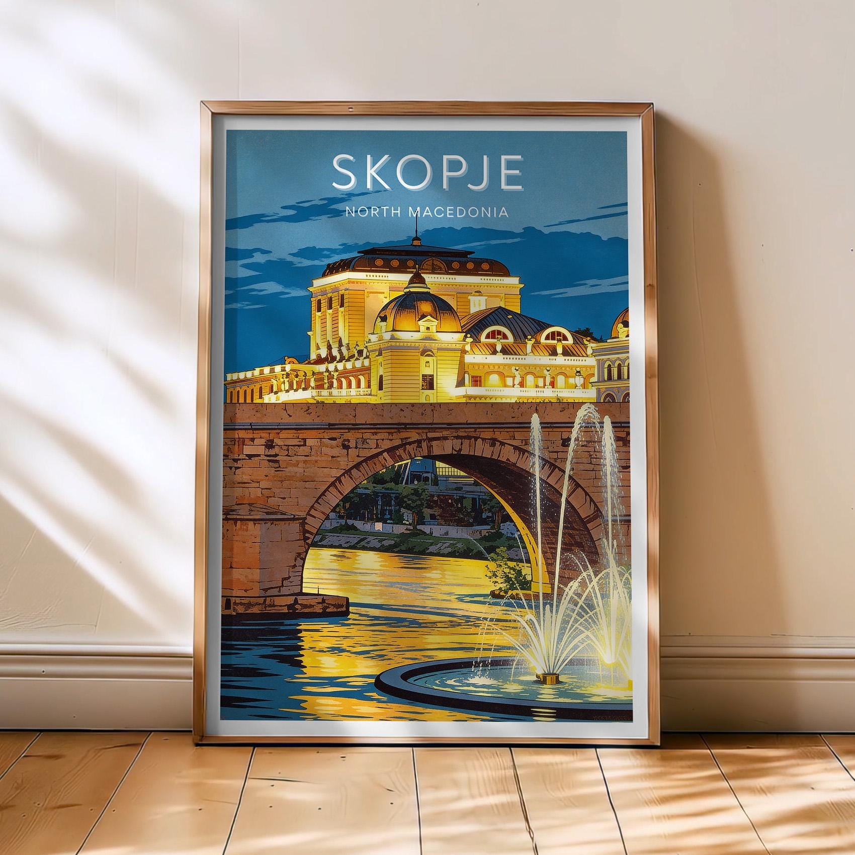 Skopje Travel Featuring Macedonia And Skopje Retro Wall Art Vintage Travel Wall Art Poster , Poster Print Only
