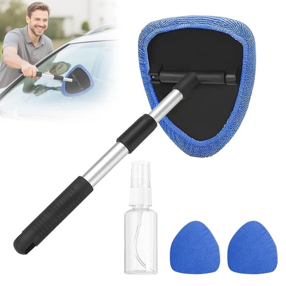 Hicaly windshield cleaner tool, Car Window Cleaner with Extendable Handle and Microfiber Towel Pads, Professional Auto Glass and Home Window Cleaning Supplies for Streak-Free Clarity