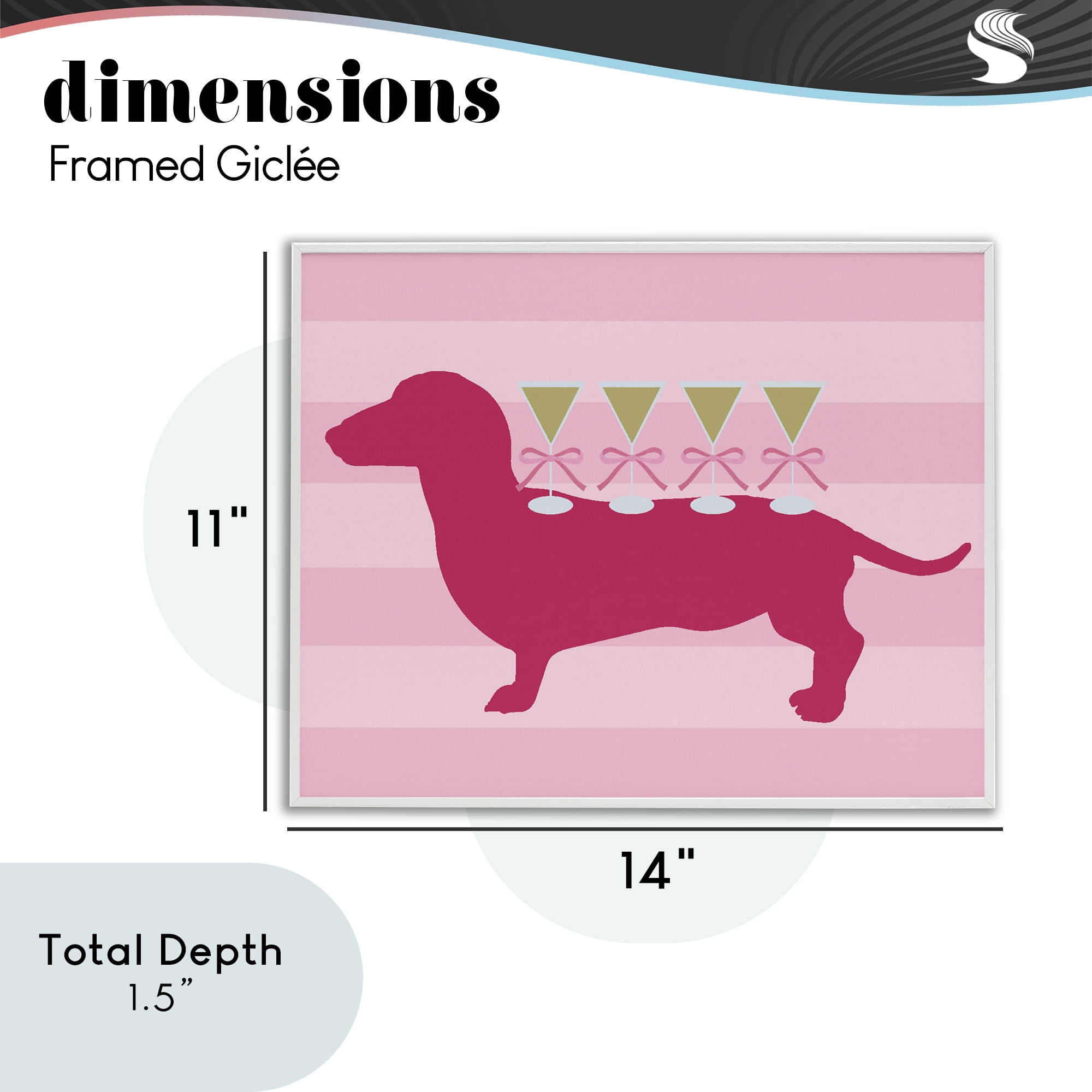 Stupell Industries Pink Dachshund With Martinis White Framed Giclee Art, design by Lil' Rue
