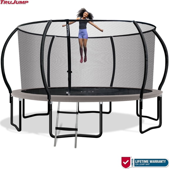 Sportspower TruJump PRO Trampoline 14FT with Curved Pole Enclosure & Jump Mat with Lifetime Warranty, ASTM