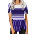 thumbnail image 1 of Blusas de Manga Corta para las Mujeres, Botón Impreso Casual Abajo Cuello Redondo Superior, Tela de Imitación Ligera, 1 of 5