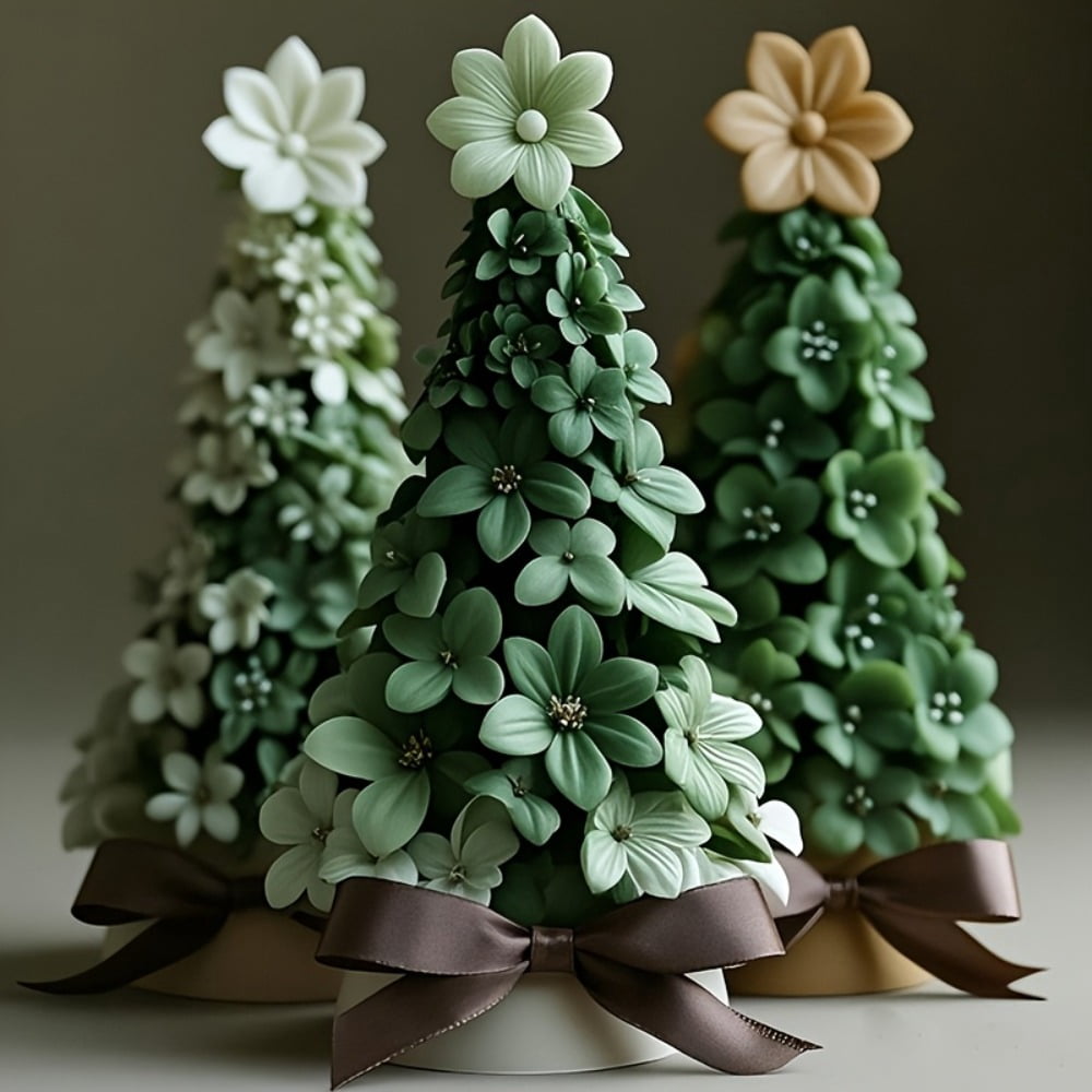 4PCS Flower Christmas Tree Scented Candle Silicone Molds - 3D Wax Molds for DIY Candle Making, Epoxy Resin Molds for Soap Art Crafts Cakes Chocolate Home Decoration, Christmas Gifts