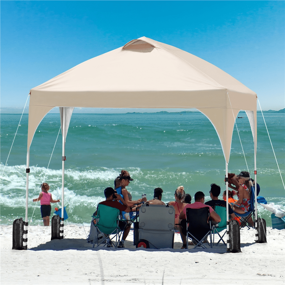 Alden Design Outdoor Canopy Pop up Canopy Camping Tent for Garden Patio Park Market, Beige
