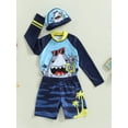 thumbnail image 3 of Genuiskids Toddler Kids Boy Swimsuit Boy Bathing Suit Baby Rashguard Trunk and Hat 3PCS Beachwear Sets, 3 of 9