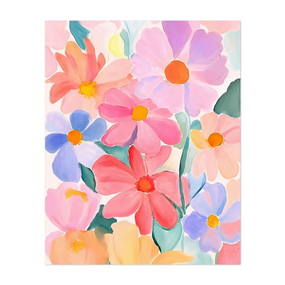Petal Poem Retro Flowers – Soft Bloom Fantasy in Pastel - Painting Floral Flowers Modern Art Pastel Watercolor Botanical Abstract Unframed Wall Art Print 5 x 7 inches