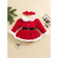 thumbnail image 3 of Spewahor Infant Baby Girls Christmas Rompers Dress 0 3 6 12 18 Months Velvet Patchwork Skirt Hem Long Sleeve Fall Bodysuits with Headband, 3 of 9