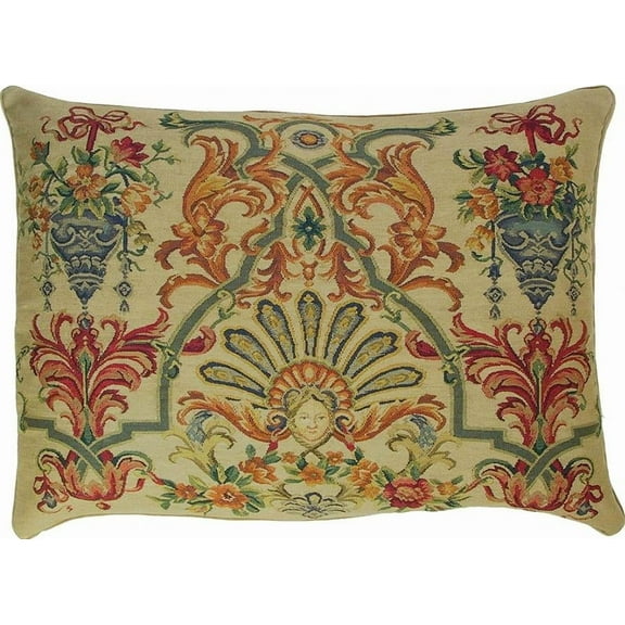 Throw Pillow Aubusson Flourishes Flourish 27x40 40x27 Beige Green Velvet Down