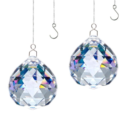 Suncatcher Crystals Ball Prism Rainbow Maker with Hanging Chain 40mm 2 Pack for Home Office Garden Window Decor, Multicolor