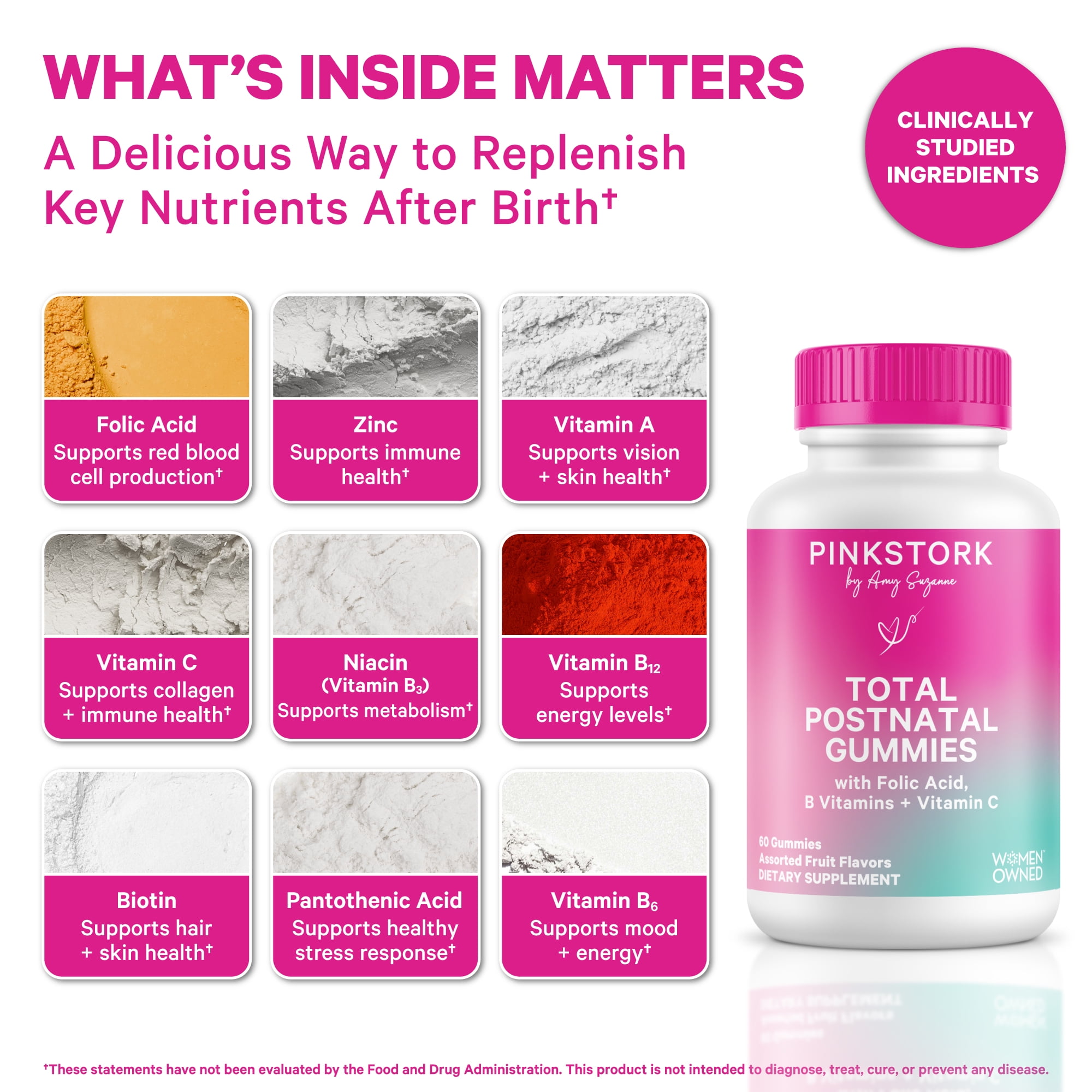 Pink Stork Postnatal Gummies, Multivitamin for Nursing Moms, Lactation Supplement with Folate, 60ct