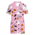 thumbnail image 4 of 2 Piece Pajamas Set for Women Satin Silk Short Sleeve Button Down Loungewear Halloween Pumpkin Skull Bat Pattern Pjs Sleepwear Shorts Set Breathable Casual Home Wear, 4 of 6