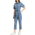 thumbnail image 4 of INSPIRE CHIC Women's Jumpsuit Short Sleeve Collared Button Down Tie Waist Cotton Cargo Jumpsuit S Blue, 4 of 7