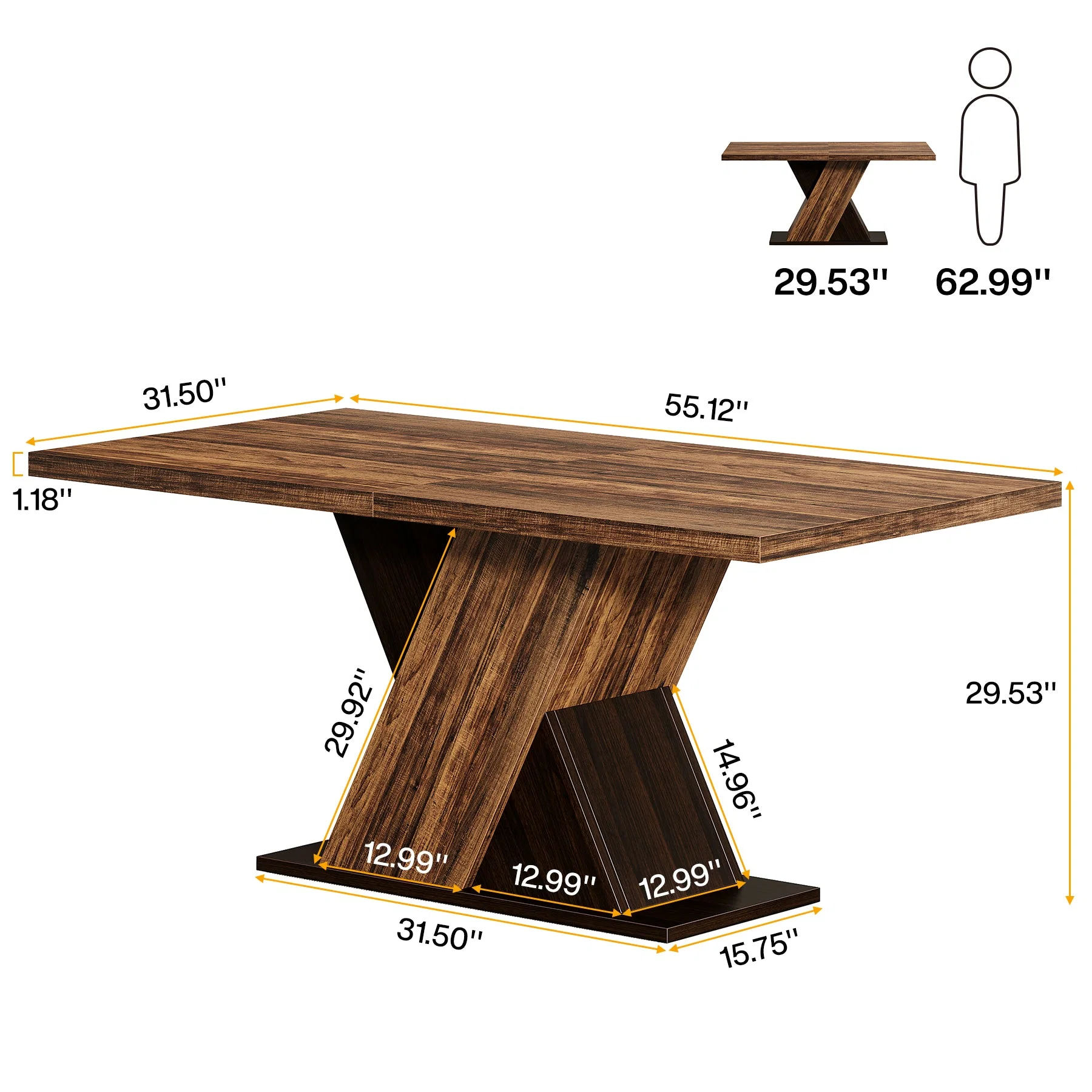 Hommoo 55 Inch Farmhouse Dining Table for 4-6 People, Kitchen Table with MDF Construction, Easy Assembly, Walnut