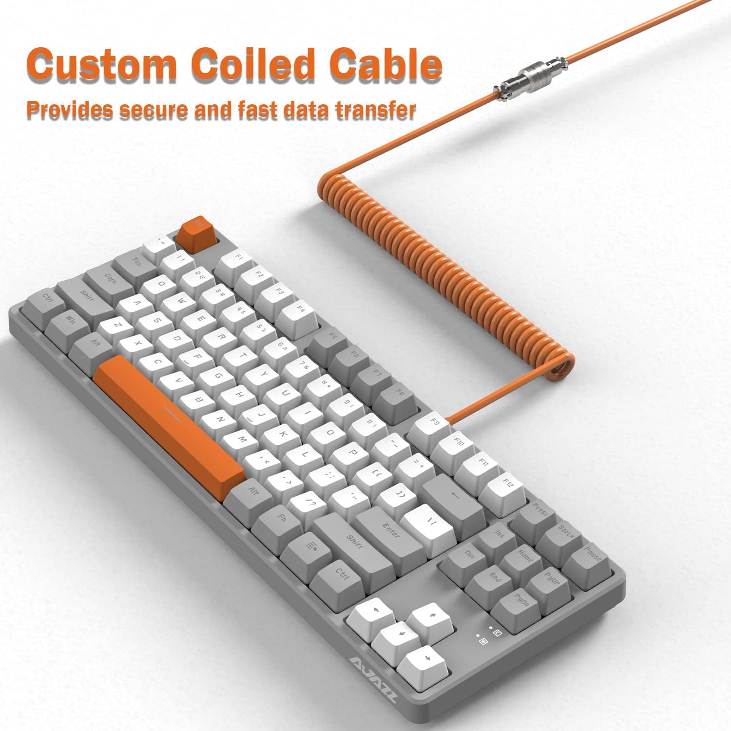 Ajazz AK873 Wired Hot Swappable Mechanical Keyboard, Coiled Cable, 22 RGB Backlit, Classic 3 Color PBT Floating Keycaps, 87% Keyboard with Detachable Magnet Cover, Custom DIY Keyboard