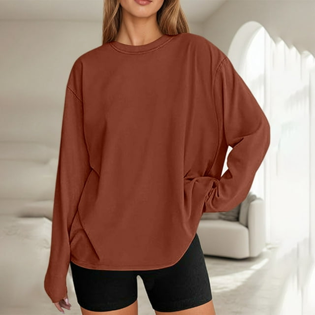 T-Shirt à Manches Longues Surdimensionné Décontracté Basique Col Rond pour Usage Quotidien
