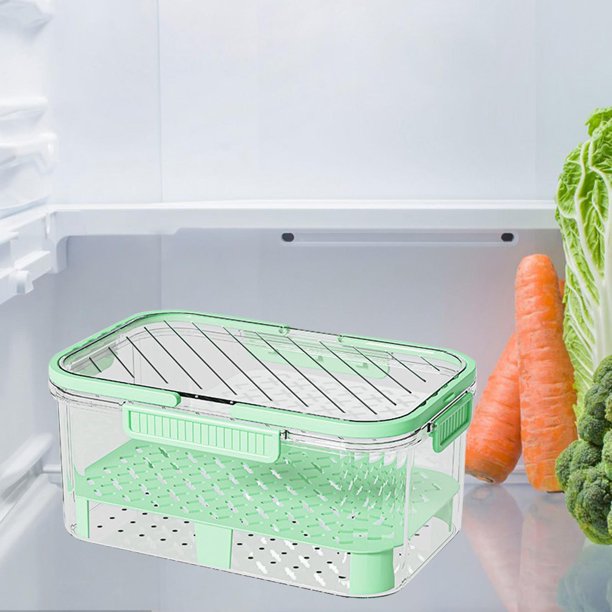 Contenedores de almacenamiento de frutas para nevera, caja de almacenamiento de alimentos con asa de tapa, caja de refrigerios, ahorro hermético de Verde