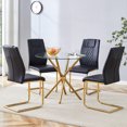 thumbnail image 2 of LUFTUT 5-Piece 36.6 Inch Round Dining Table Set for 4, Modern Glass Top Kitchen Table with 4 Black PU Chairs, Gold Chrome Base Minimalist Dinner Set for Small Spaces, 2 of 9