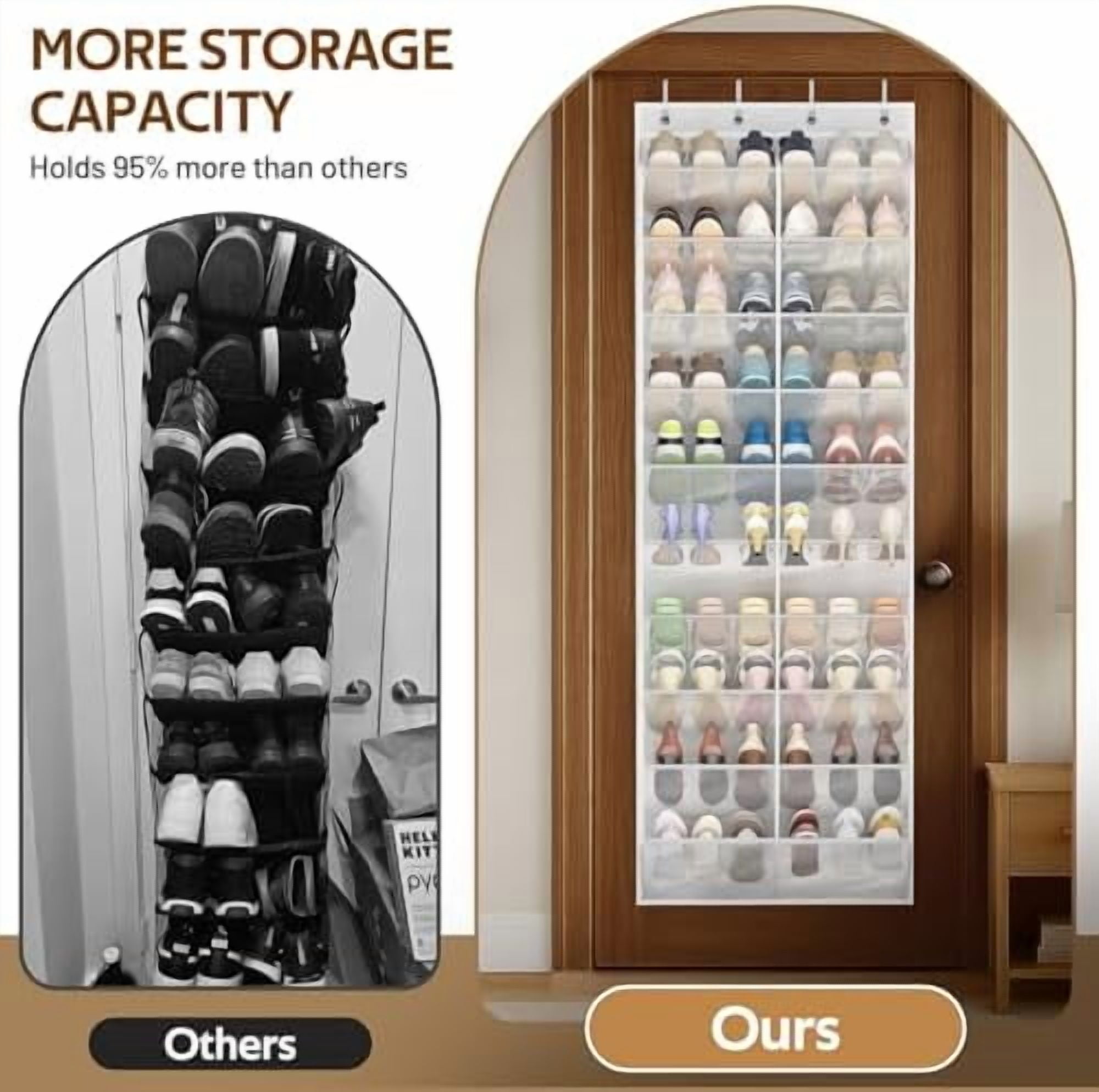 30 Pairs Over the Door Shoe Organizer Breathable Mesh Hanging Shoe Rack for Closet Storage with Wide Deep Pockets 10 Tier Shoes Holder Fit All the Family's Sneakers, Boots, Heels (White, 71")