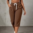 thumbnail image 2 of Dzrciro Capri Pants for Women, Drawstring Elastic High Waist Corduroy Pants with Side Pockets, Casual Relaxed Fit Daily Bottoms S‑2XL, 2 of 10