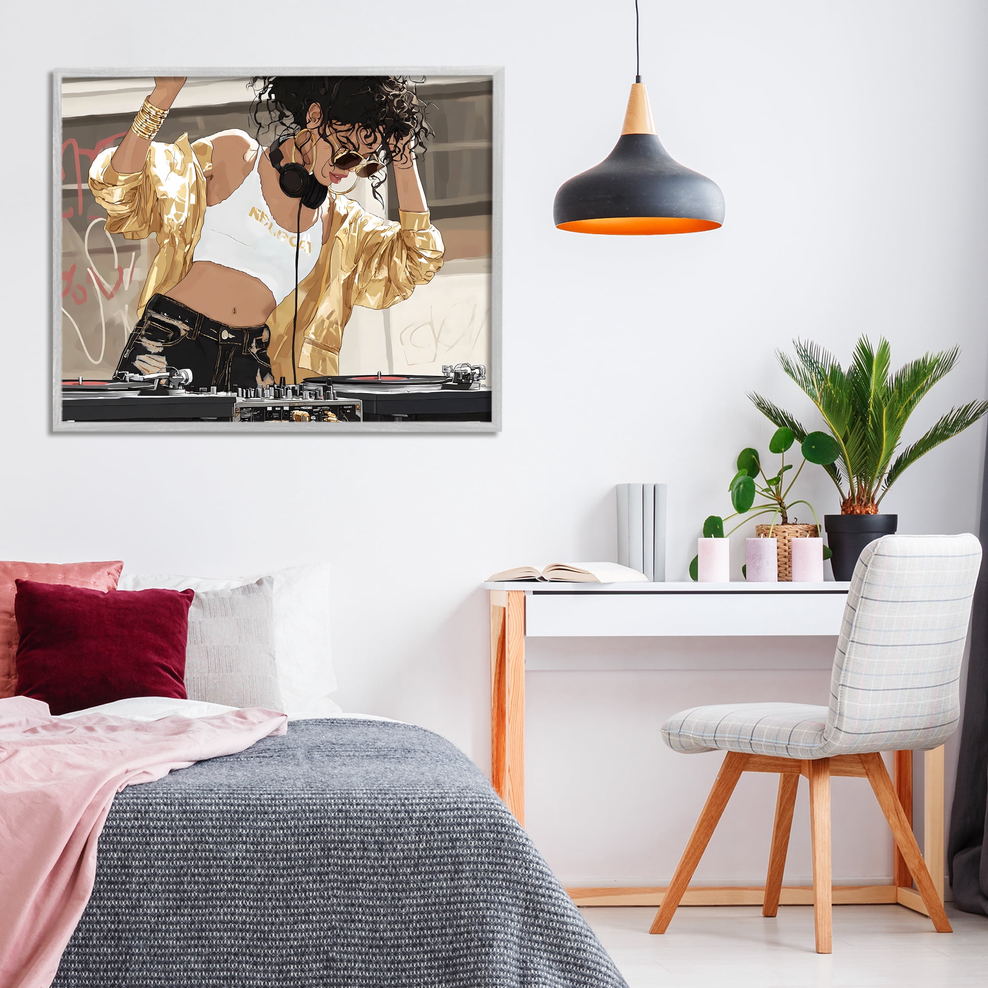 Stupell Industries Gold Accented DJ Gray Framed Giclee Art, design by Franklyn Gregory