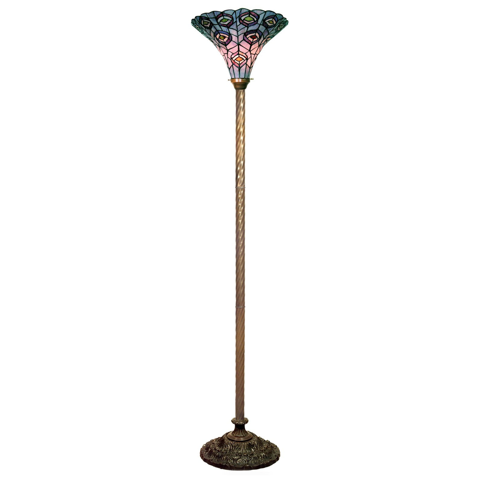 Tiffany-Style Peacock Torchiere Lamp