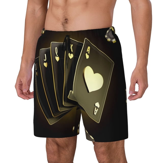Fotbe Casino Cards 1 Traje de Baño para Hombre – Shorts de Natación de Secado Rápido con Forro y Bolsillos-Large