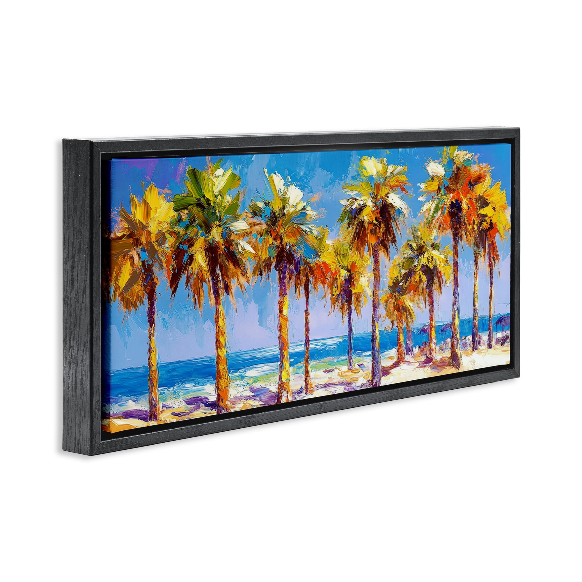 Stupell Industries Many Palm Trees on Beach Black Framed Floater Canvas Wall Art, design by Petal Prints Design