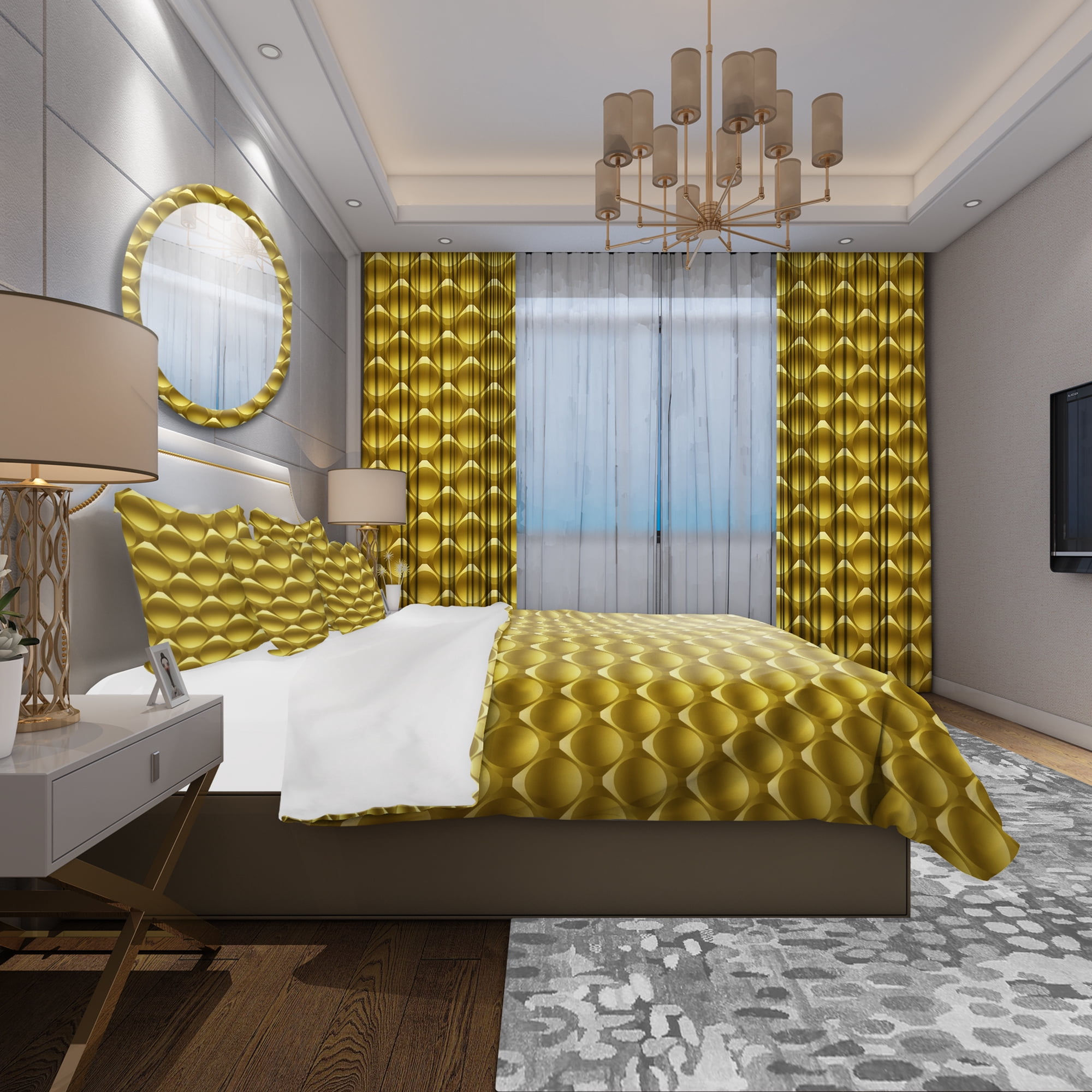 Designart 'Gold Metal Circles 3D Pattern' Glam Duvet Cover Set