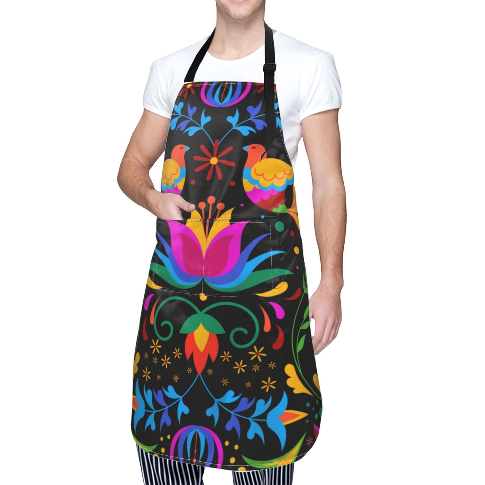 Rateoe Mexican Flower Traditional1 Aprons with Pocket,Men Womens Aprons Waterproof Adjustable Cooking Aprons for Kitchen Gardening and Salon