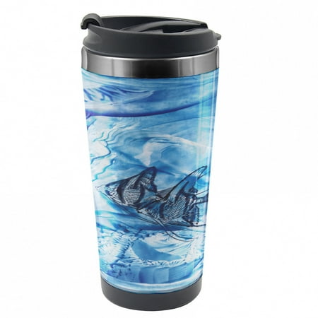 

Watercolor Flower Travel Mug Swimming Fish Steel Thermal Cup 16 oz by Ambesonne