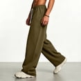 thumbnail image 6 of Cropped Pant Sweatpants for Men Wide Leg Casual Elastic Waist Pants Men's Solid Color Loose Straight Leg Casual Waisted Pants With Pocket Army Green M, 6 of 6