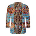 thumbnail image 6 of JTZGDY Floral Tops for Women Boho Printed Summer 3/4 Lenght Sleeve V Neck Graphic Tunic T-Shirts Loose Fit Dressy Casual Western Shirts with Smoked Cuff Sleeves Khaki#02 S, 6 of 7