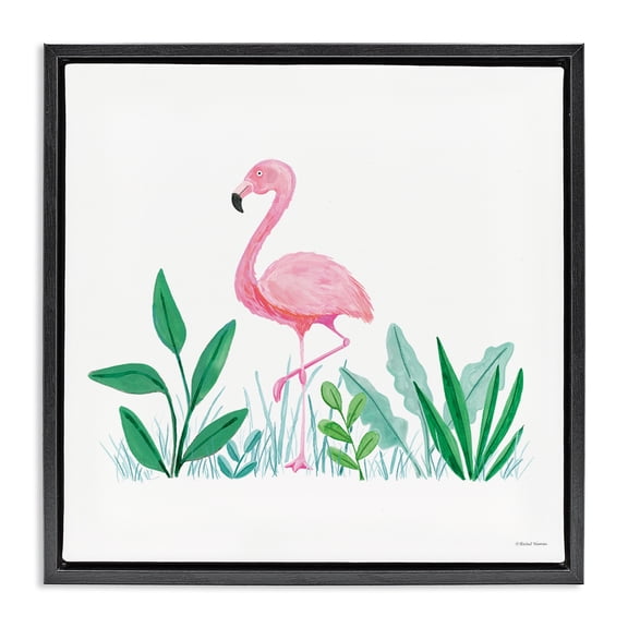 Stupell Industries Coastal Summer Flamingo & Fronds Black Floating Frame Canvas Art, 18 x 18, by Susan Ball