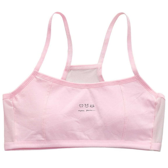 Kids Girls Sports Bra Training Solid Teen Bra Spaghetti Strap Lightweight Seamless Underwear,Pink,XL
