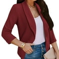 thumbnail image 6 of Womens Casual Blazer Jackets Lightweight 3/4 Sleeve Slim Fitted Open Front Ruffle Hem Work Office Suit Jacket, 6 of 8