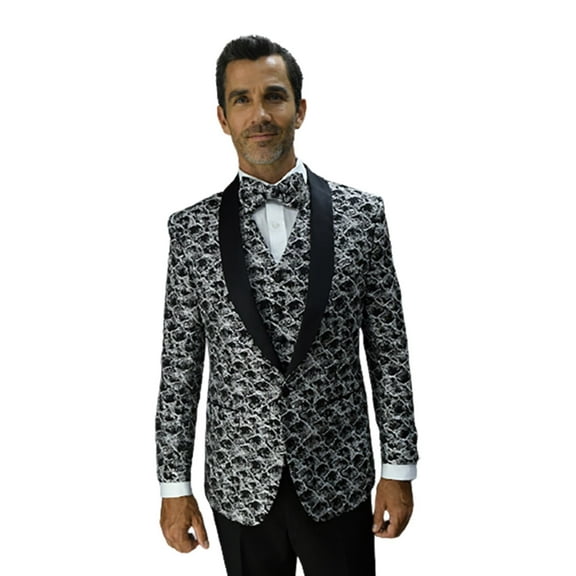 Statement Bellagio-12 Tailored 3Pc 1 Button Mens Black Tuxedo With Shawl Lapel Super 150'S Extra Fine Italian Fabric By Alberto Nardoni Brand Designer