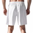 thumbnail image 4 of pstuiky Pantalones cortos para hombre, Pantalones cortos de lino con cintura elástica y botones de color liso para hombre, versátiles y a la moda. Pantalones cortos cargo, 4 of 9