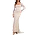 thumbnail image 2 of Wedding Dresses for Bride Long Sleeve A-Line Maxi Dress Solid Color Lace Wrap Hip Formal Beach Bride Dress, 2 of 6