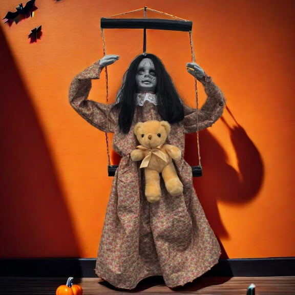 Frederick The Floating Phantom - Animated Halloween Swinging Girl Decoration with Sound and LED Eyes - Scary Outdoor and Indoor Layout Prop