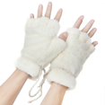 thumbnail image 3 of Womens Bear Plush Cat Paw Claw Glove White Soft Winter Fingerless Mitten Gloves White, 3 of 4