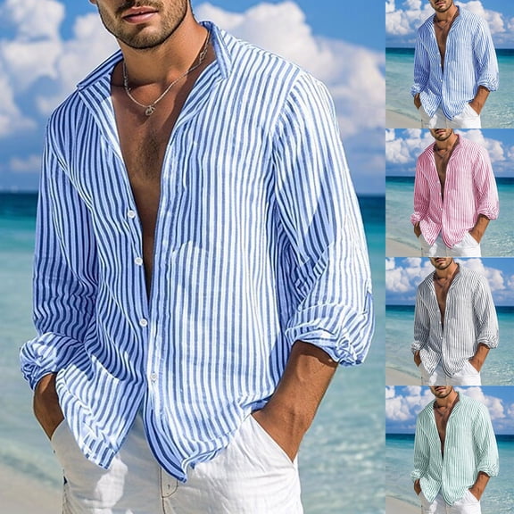 Striped Shirts for Mens Summer Vacation Beach Short Sleeve Button Down Shirts Lightweight Outdoor Shirt Black L