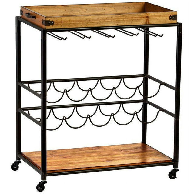 SEI Chariot de Bar à Plateau Mayson Furniture, Noir et Naturel