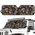 thumbnail image 2 of POLERO Sugar Skull Flower Universal Windshield Sun Shade for Car Truck Off-road Vehicle, Foldable Front Window Sun Shield Visor Automotive Window Sunshades, 2 of 7