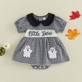 thumbnail image 2 of mgoYE Baby Girl Halloween Outfit Baby Plaid Smocked Romper Dress Doll Collar Bodysuit Fall Clothes, 2 of 6